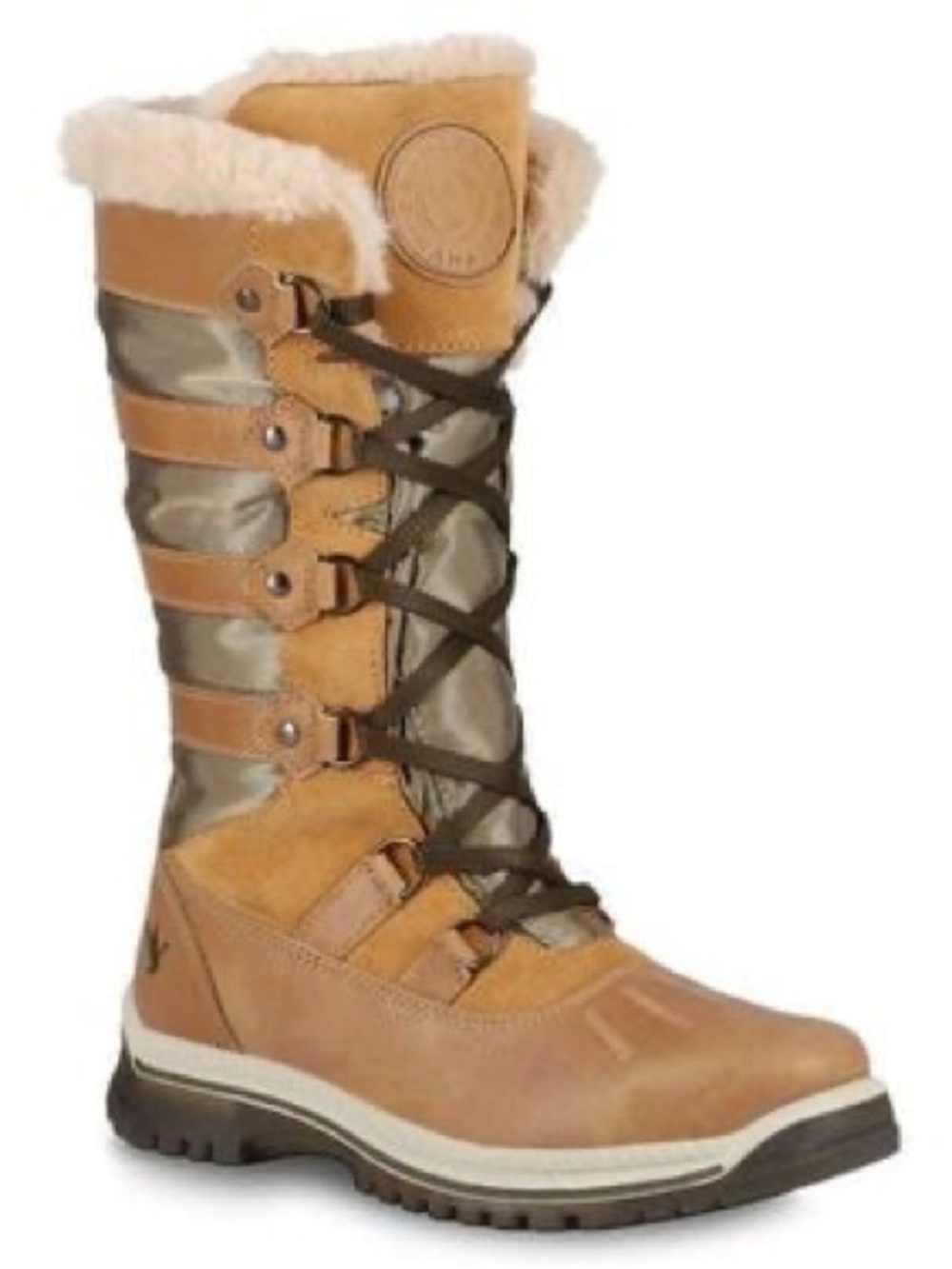 Santana Canada Tan & Olive Fur-Trim Lace-Up Winter Boots